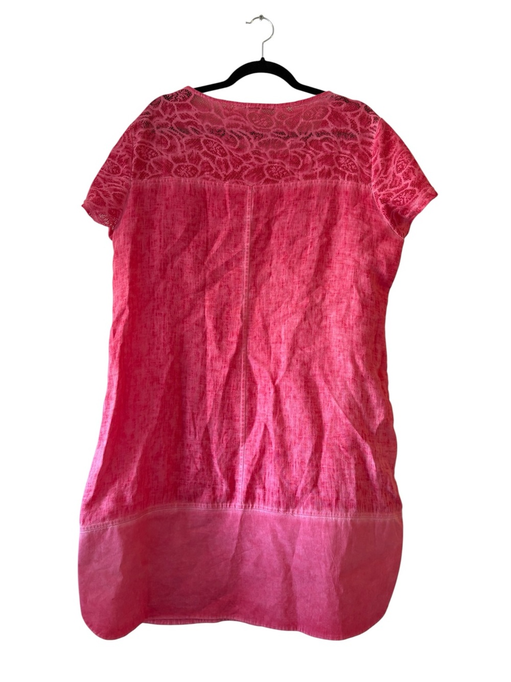 Maloka Pink Linen Blend Shift Dress with Lace Yoke Short Sleeve Size Small - Picture 3 of 12